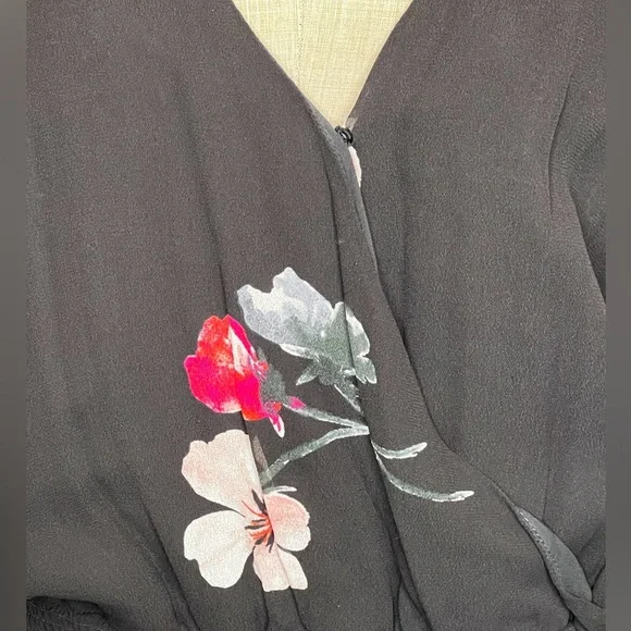 NWT Witchery Womens Dress Black Size 12 V-Neck Sheer Sleeves Maxi Red Flower - Picture 13 of 16